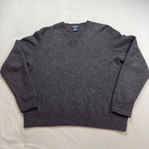 Brooks Brothers 346 Men's Large Dark Gray V Neck Lambswool Cashmere Sweater